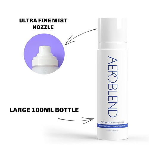 AEROBLEND Pro Makeup Setting Mist – Large 100 ml (3.38 fl oz) Matte Setting Spray – Waterproof, Smudge-Proof, Long-Lasting Hold