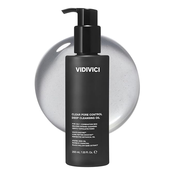 VIDIVICI Clear Pore Control Deep Cleansing Oil 7.03 fl.oz | Makeup remover with blackhead care, Korean facial cleanser for oily skin, Sebum control with Bamboo Charcoal Powder, Korean skin care