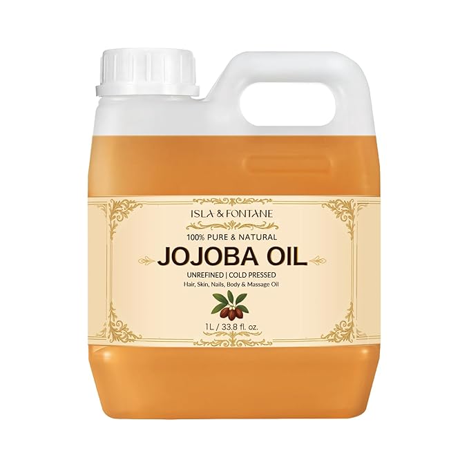 ISLA & FONTANE Jojoba Oil – 1L (33.8 fl oz) | 100% Pure & Natural | Golden, Unrefined, Cold Pressed | Hexane-Free Carrier Oil for Skin, Hair, Face, Nails & Body Moisturizing