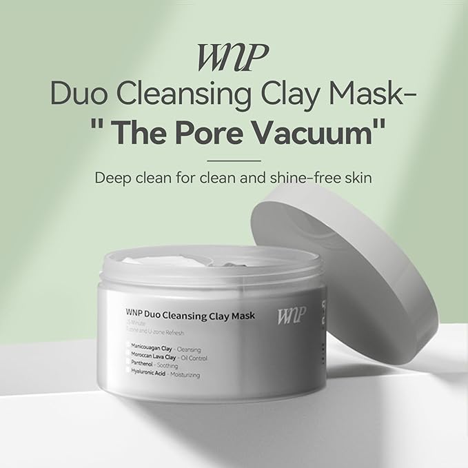 WNP Duo Cleansing Clay Mask with Niacinamide & Hyaluronic Acid – Deep Pore Cleanser for T-Zone & U-Zone, Blackhead Remover, Hydrating & Oil-Control Face Mask, 3.53oz