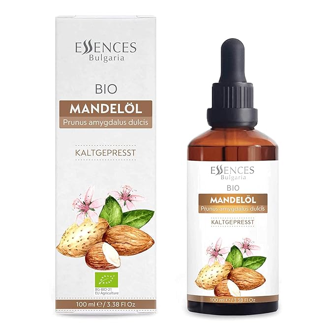 Essences Bulgaria Organic Almond Oil 3.4 Fl Oz | 100ml | 100% Natural Cold-Pressed | Therapeutic Quality | Family Owned Farm | Massage Base | Natural Moisturizer | Ideal Carrier