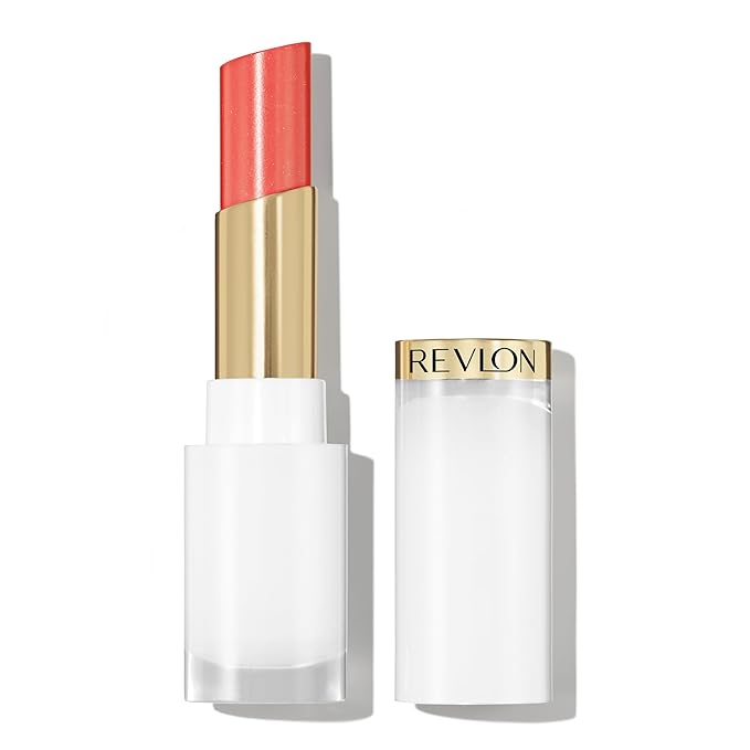 REVLON Super Lustrous Glass Shine Balm, Hydrating Tinted Lip Balm with Hyaluronic Acid, Aloe & Rose Quartz, Light-Medium Coral Lipstick, NEW Shade, 019 Dewy Peach, 0.11 oz