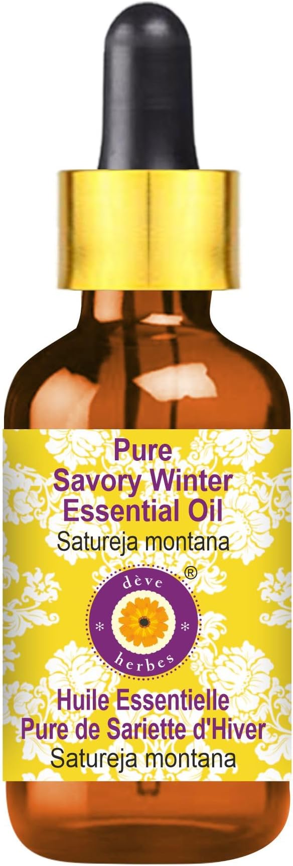 dève herbes Savory Winter Essential Oil (Satureja Montana) with Glass Dropper | Pure | Non-Sticky | Non-Greasy | Lightweight | Men & Women | All Skin Types | Steam Distilled 30ml (1 oz)