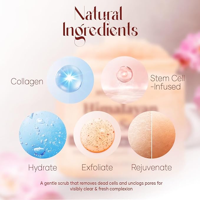 MYSTÉRE BEAUTÉ Himalayan Salt Body Scrub Twin Pack (12 oz x 2) - with Collagen, Rose Oil & Stem Cells - Exfoliating Scrub for Cellulite, Acne & Stretch Marks - Natural Skin Care Gift Set