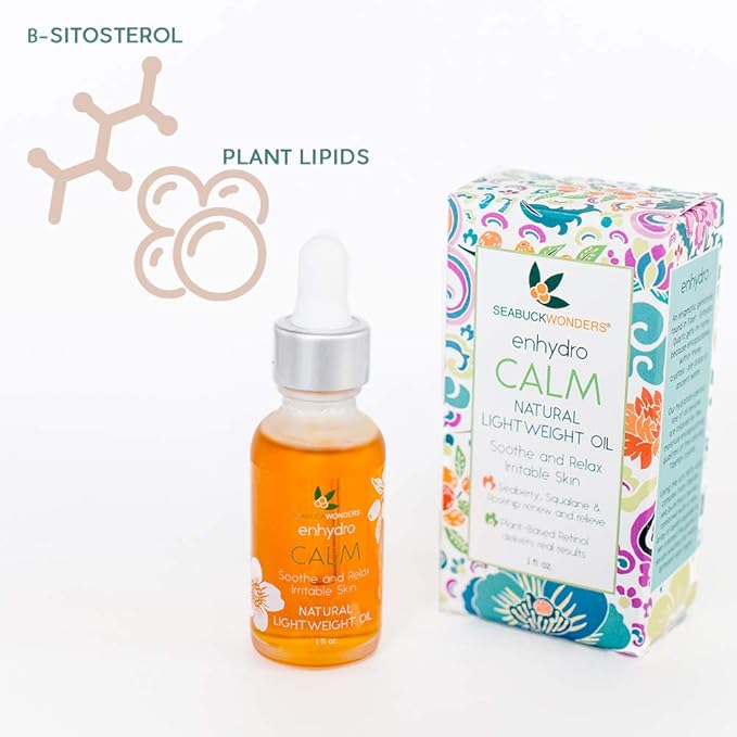 SeabuckWonders Organic Sea Buckthorn Enhydro Calm Oil Serum for Face & Body, Lightweight, Soothing Formula for Sensitive Skin, with Omega 3, Squalane & Rosehip Oil, 1 Fl Oz