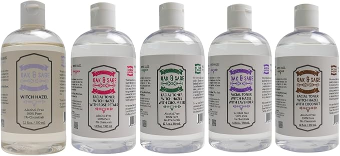 Oak & Sage Homeopathic Facial Toner Witch Hazel Unscented - 12oz Astringent, 100% Pure, No Alcohol, No Additives