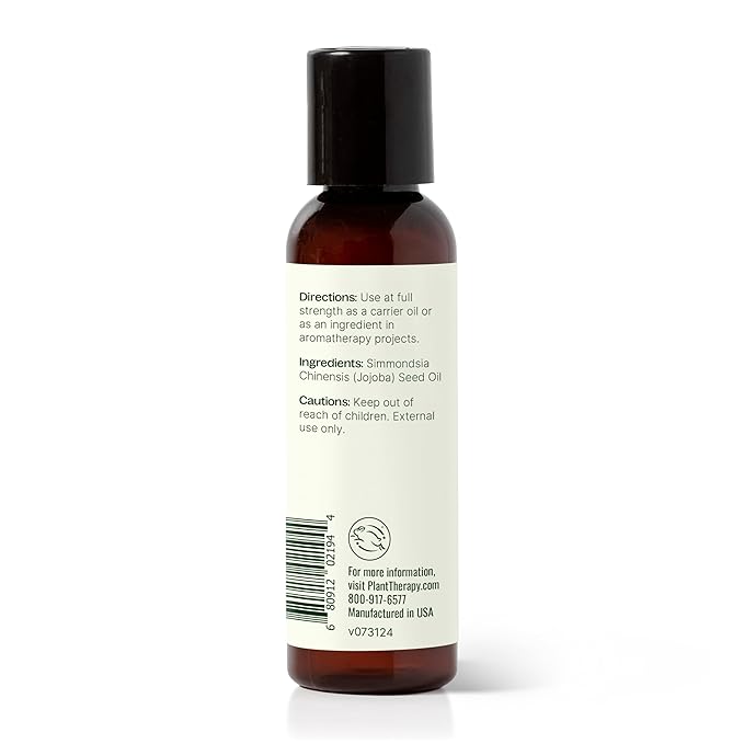 Plant Therapy Jojoba Golden Carrier Oil 2 oz 100% Pure, Cold-Pressed, Natural, GMO-Free Jojoba Oil for Skin, Hair, Nails & Essential Oils
