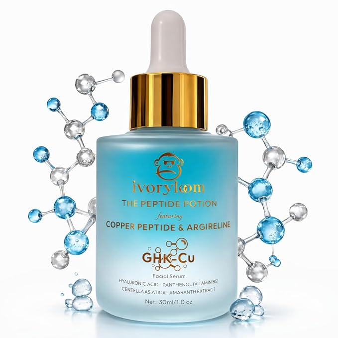 ivoryloom The Peptide Potion - Copper Peptide & Argireline Serum | Advanced Firming Peptide Face Serum | Hyaluronic Acid, Vitamin B5, Centella Asiatica | Luxury Skin Renewal Serum | 1 fl oz