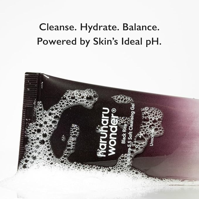 HARUHARU wonder Black Rice Moisture 5.5 Soft Cleansing Gel, Gentle Daily Cleanser, Low 5.5pH, Moisture Balance, Soap Free, For Sensitive Skin, Vegan, Cruelty-Free, 3.4 fl.oz