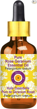 Deve Herbes Pure Rose Geranium Essential Oil (Pelargonium roseum) with Glass Dropper Steam Distilled 50ml (1.69 oz)