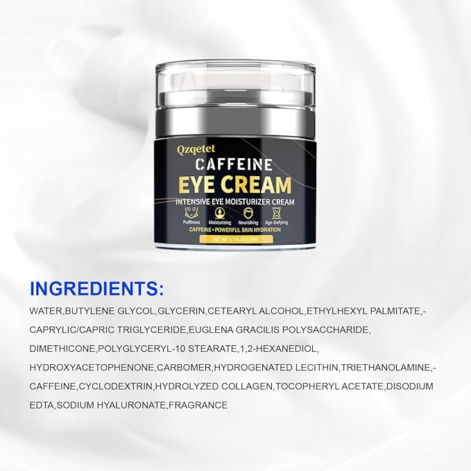 Caffeine Eye Cream, Under Cream for Puffiness and Bags Under Eyes Firming, Reduce Dark Circles Wrinkles Fine Lines - Anti Aging