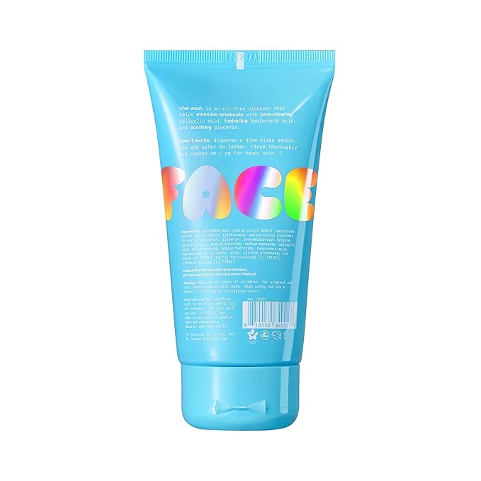 Starface Star Wash + Salicylic Acid, Foaming Facial Cleanser, Made for Breakout-Prone and Sensitive Skin, Minimize Breakouts and Unclog Pores, Unscented, Fragrance-Free (5 fl oz)