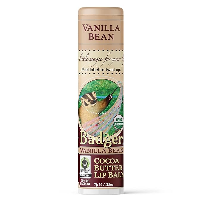 Badger - Cocoa Butter Lip Balm, Creamy Cocoa, Certified Organic Lip Balm, Fair Trade, Natural Lip Balm, Lip Butter, Lip Balm Cocoa Butter, Cocoa Care Lip Balm, 0.25 oz