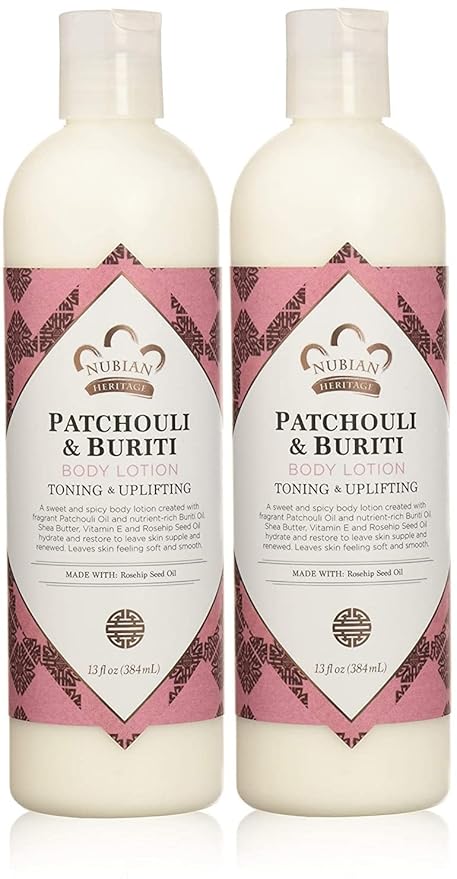 Nubian Heritage Body Lotion with Shea Butter and Rose Hips Lotion PATCHOULI & BURITI,13 fl oz - Pack of 2