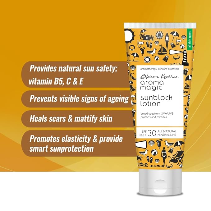 Aroma Magic Sunblock Sunscreen Lotion with SPF 30 | Broad Spectrum UVA/UVB Protection | Non-Nano Zinc Oxide Mineral Sunblock | 3.38 Fl Oz/100ml