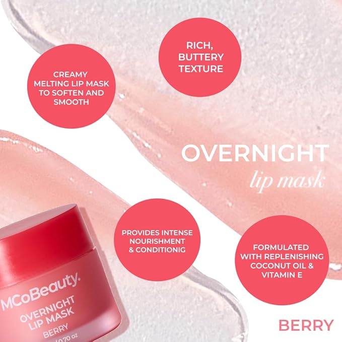 MCoBeauty Double Duty Lip Mask Berry - Hydrating Lip Balm with Coconut Oil Vitamin E Hyaluronic Acid - Overnight Lip Mask Treatment for Dry Lips - Tinted Lip Care, Vegan Cruelty Free - 15g