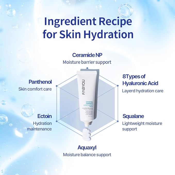 FABYOU Ceramide Panthenol Barrier Support Moisturizer 2.71 fl oz - Long-lasting Hydration & Soothing for Dry & Sensitive Skin, Strengthens Barrier with 8 Types of Hyaluronic Acid, Korean Skincare