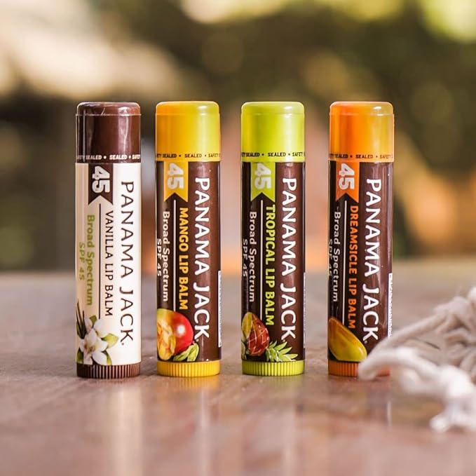 Panama Jack Sunscreen Lip Balm - SPF 45, Broad Spectrum UVA-UVB Sunscreen Protection, Prevents & Soothes Dry, Chapped Lips, Mango, 3-pack