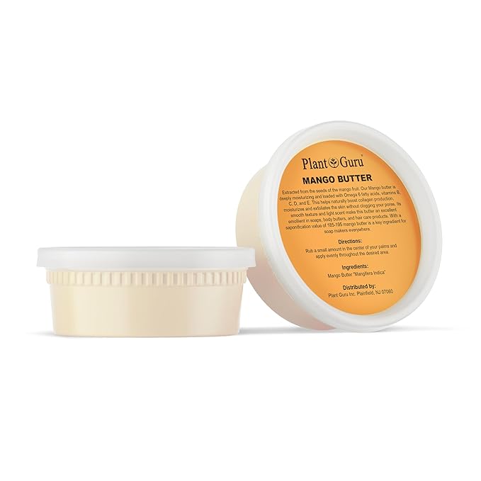 Plant Guru Raw Mango Butter 8 oz. - 100% Pure Natural Unrefined - Great for Skin, Body and Hair Growth. DIY Soap Making, Body Butter, Lotions and Creams.