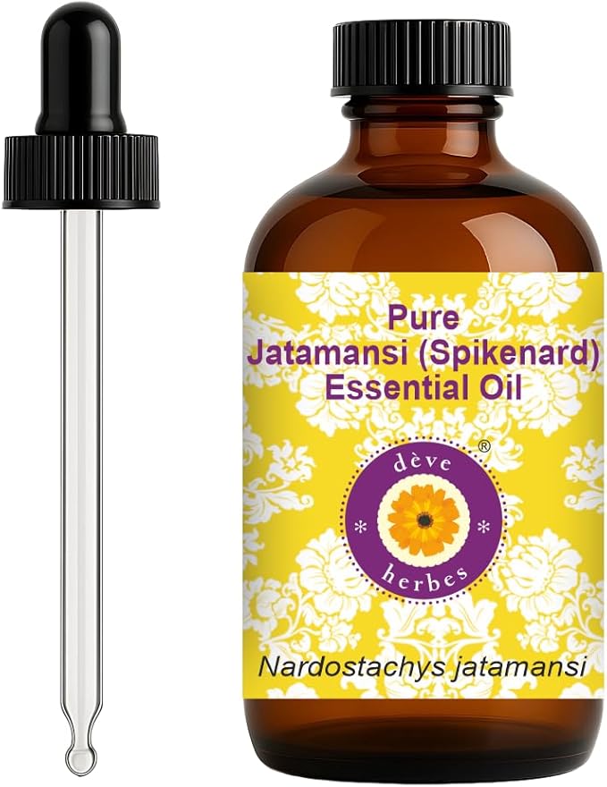 Deve Herbes Pure Jatamansi (Spikenard) Essential Oil (Nardostachys jatamansi) with Glass Dropper Steam Distilled 120ml (4 oz)