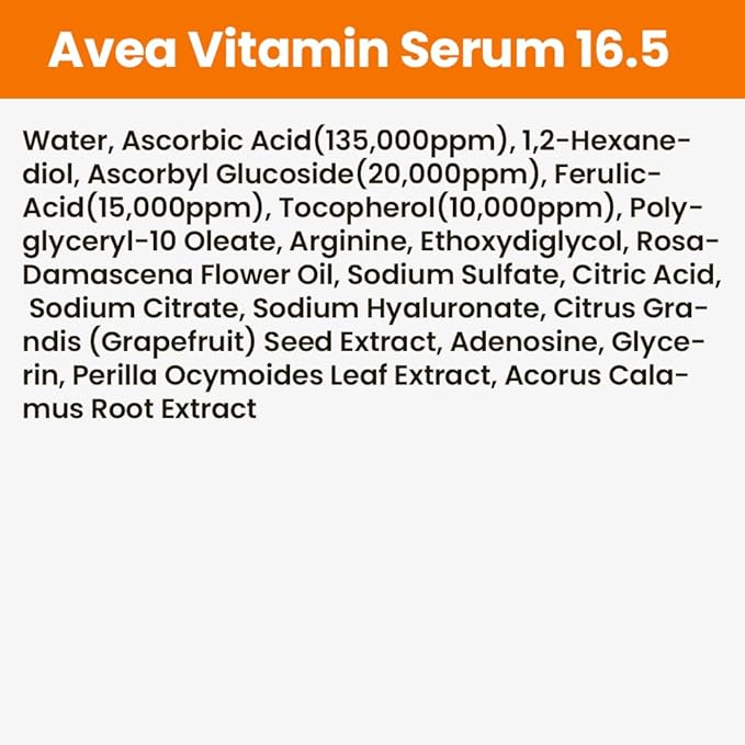 AVEA Vitamin Serum 16.5 – 13.5% Pure Vitamin C + Ascorbyl Glucoside, Vitamin E & Ferulic Acid – Radiance & Even-Tone Support – Lightweight, Non-Sticky Formula – 10ml / 0.33 fl oz