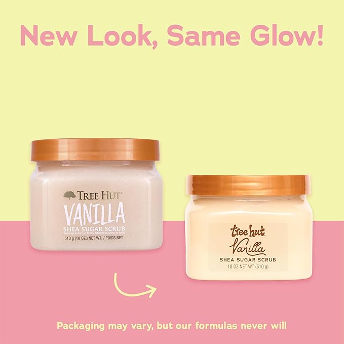 Tree Hut Vanilla Shea Sugar Scrub, Exfoliating & Hydrating Body Scrub with Shea Butter & Essential Oils, Smooth Skin, For All Skin Types, Vegan, 18 oz