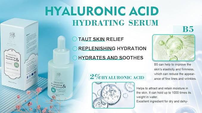 Hyaluronic Acid Serum 100% Natural Moisturizer with Vitamin B5 for Face and Neck. Dermatologically tested, Cruelty-Free, Paraben Free - 1 fl oz
