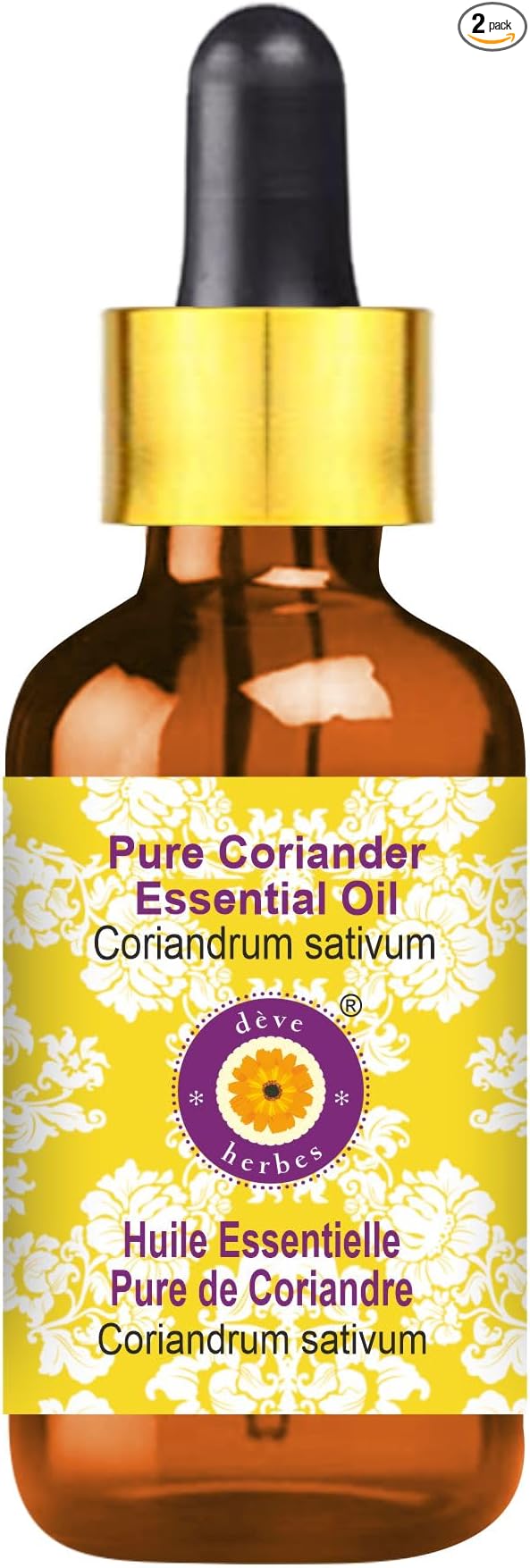 Deve Herbes Pure Coriander Essential Oil (Coriandrum sativum) with Glass Dropper Steam Distilled 10ml (0.33 oz)