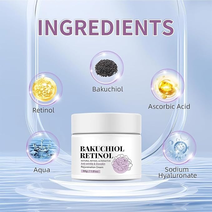 Bakuchiol Retinol Serum & Face Cream for Wrinkles. 2PCS Retinol Face Cream & Serum Set for Anti Aging Dry Skin Reduce Wrinkles, Fine Lines & Sagging, Moisturising Skin