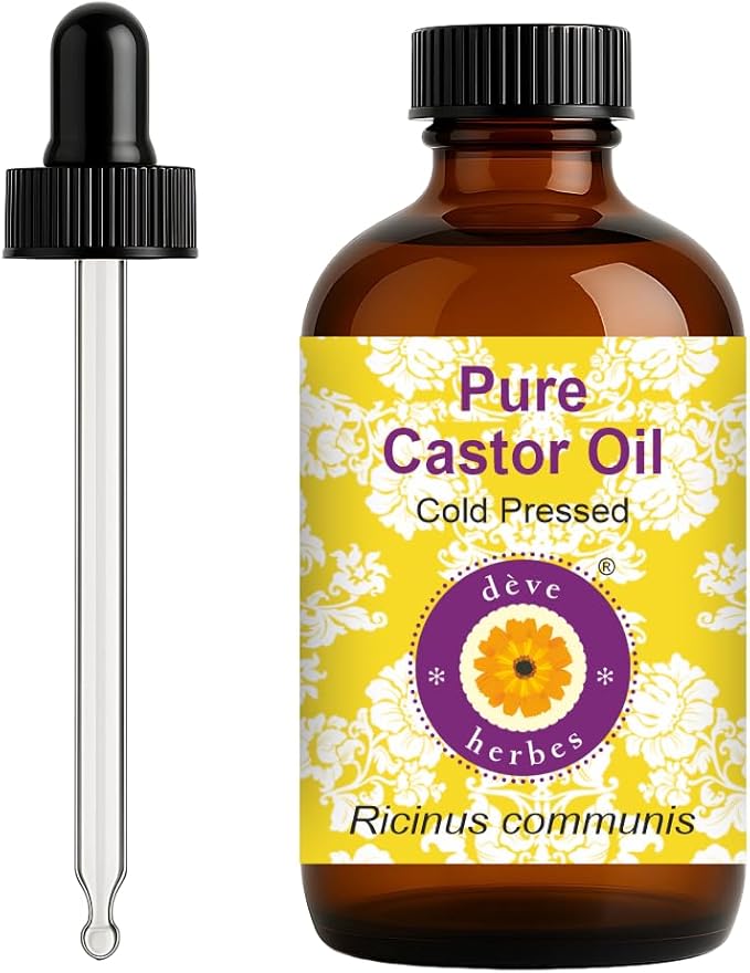 dève herbes Castor Oil (Ricinus communis) with Glass Dropper | Cold Pressed | Pure | Pure | Natural | For Diluting Essential oils | For Hair, Skin & Massage | Viscous | Unisex | 120ml (4 oz)