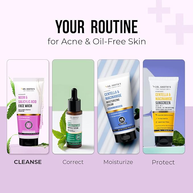 Dr. Sheth’s Neem & Salicylic Acid Face Wash | Deeply Cleanses & Unclogs Pores | Controls Acne, Blackheads & Oil | Unisex BHA Cleanser | 3.38 Fl Oz/100 ml