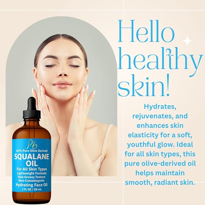 Pomberries Squalane Oil – 100% Plant-Derived, Lightweight & Fast-Absorbing, Squalane Oil for Face, Anti-Aging, Dry Skin, Hair & Body | Non-Greasy, Non-Comedogenic Moisturizer | 2 fl oz