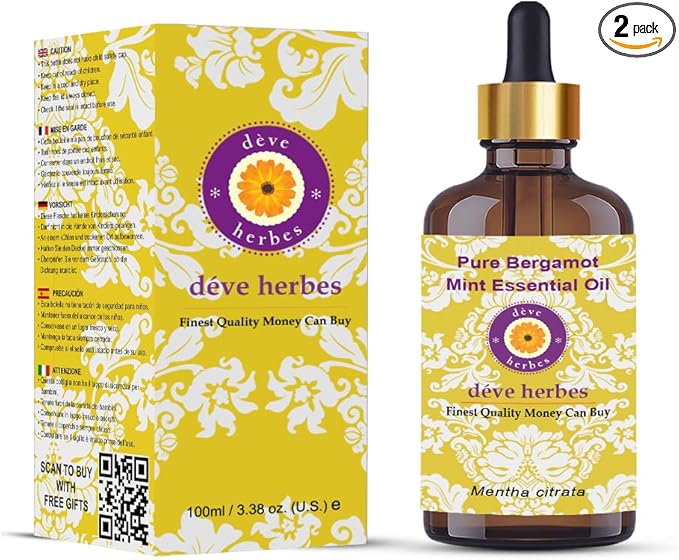 Deve Herbes Pure Bergamot Mint Essential Oil (Mentha citrata) with Glass Dropper Steam Distilled 100ml (3.38 oz)