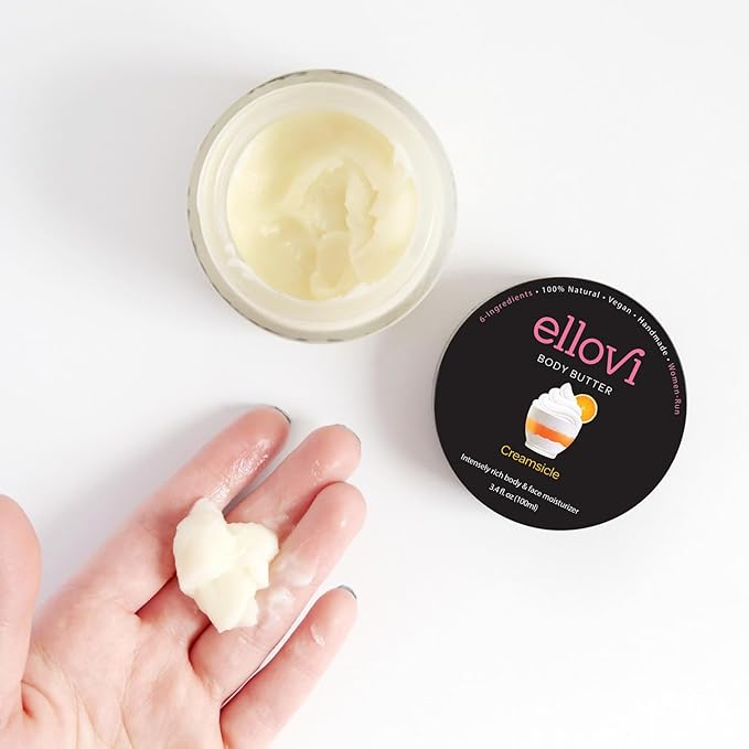 Ellovi All-Natural Body Butter - Creamsicle - Pure Enough to Eat - Made With Just 6 Vegan Ingredients - Ultra-Rich 100% Plant-Based Hydrating Moisturizer For Naturally Healthy Skin (3.4 fl. oz/100ml)