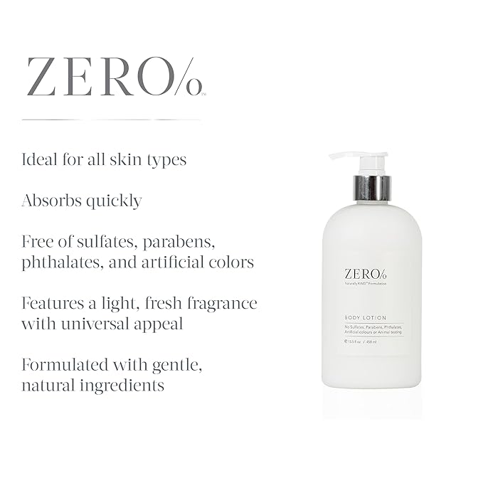 Zero% Unisex Body Lotion - 15.5oz - Light and fresh, Nourishing, Zero Parabens, Sulfates, and Phthalates
