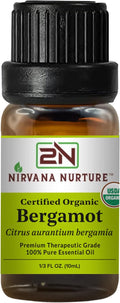 Bergamot Essential Oil, USDA Certified Organic, 100% Pure Undiluted, Aromatherapy Oil for Diffuser, Hair & Skin Care