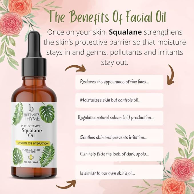 Brittanie’s Beauty 100% Pure Squalane Oil for Hair, Skin & Nails – Lightweight Hydration for Radiant Glow, Smooth Skin & Silky Hair | Clean, Vegan, Non-Greasy Formula, 2oz