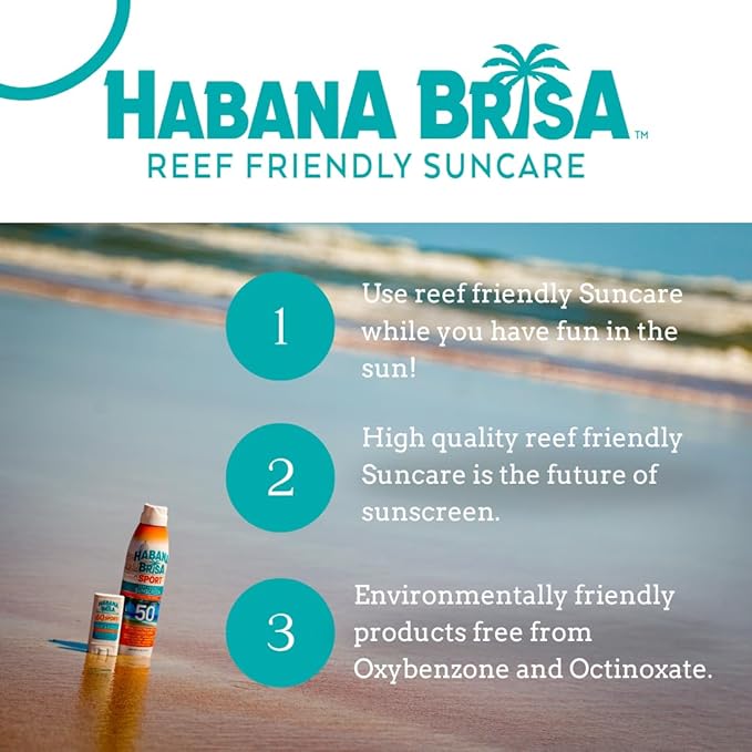 Habana Brisa Reef Friendly Sunscreen Spray SPF 70, Water-Resistant, NON GMO & Vegan, Broad Spectrum SPF 70, NO OXYBENZONE & NO OCTINOXATE, 360 Application, Small-Batch Production, 6 FL OZ