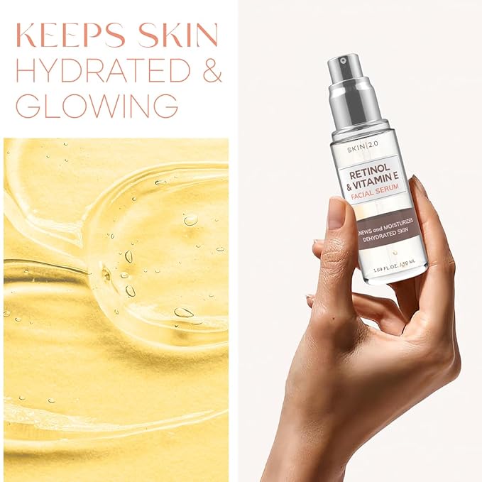 Skin 2.0 Retinol & Vitamin E Face Serum - 1.69 Fl. oz, Cruelty-Free, Reduces Acne Scars, Wrinkles, Anti-Aging, Skin Renewal, Hydrating, Korean Beauty