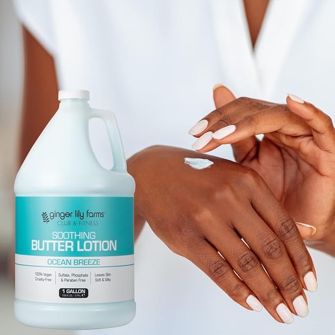 Ginger Lily Farms Club & Fitness Soothing Butter Lotion for Dry Skin, 100% Vegan & Cruelty-Free, Ocean Breeze Scent, 1 Gallon (Pack of 4)