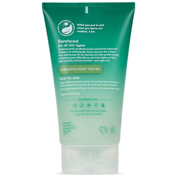 BioClarity Exfoliating Jelly Cleanser, Gentle Exfoliation With Pineapple & Papaya, 100% Vegan, Cruelty-Free, Suitable for All Skin Types, Hydrating & Refreshing Formula for Everyday Use