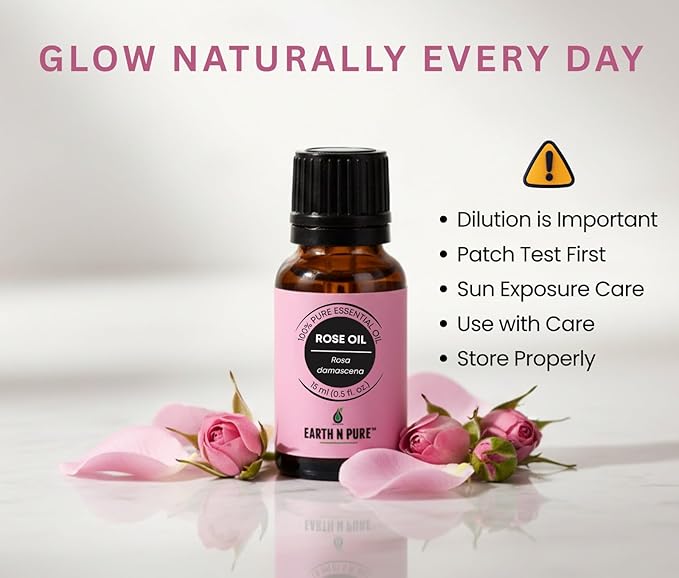 Earth N Pure Rose (Gulab Oil) Essential Oil Natural and Therapeutic Grade with Glass Dropper 30 ml
