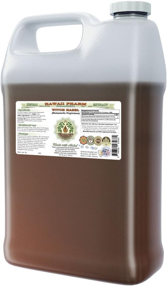 Hawaii Pharm Witch Hazel Alcohol-Free Liquid Extract, Witch Hazel (Hamamelis Virginiana) Bark Glycerite Natural Herbal Supplement, USA 64 fl.oz