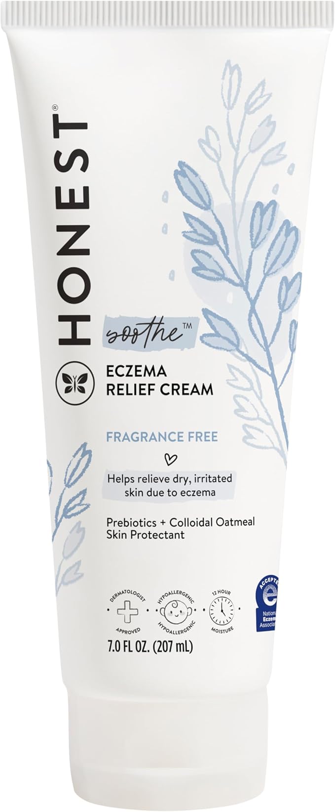 The Honest Company Eczema Soothing Therapy Cream and Skin Protectant, Naturally Derived, Gentle for Baby, Prebiotics Colloidal Oatmeal, 7 oz