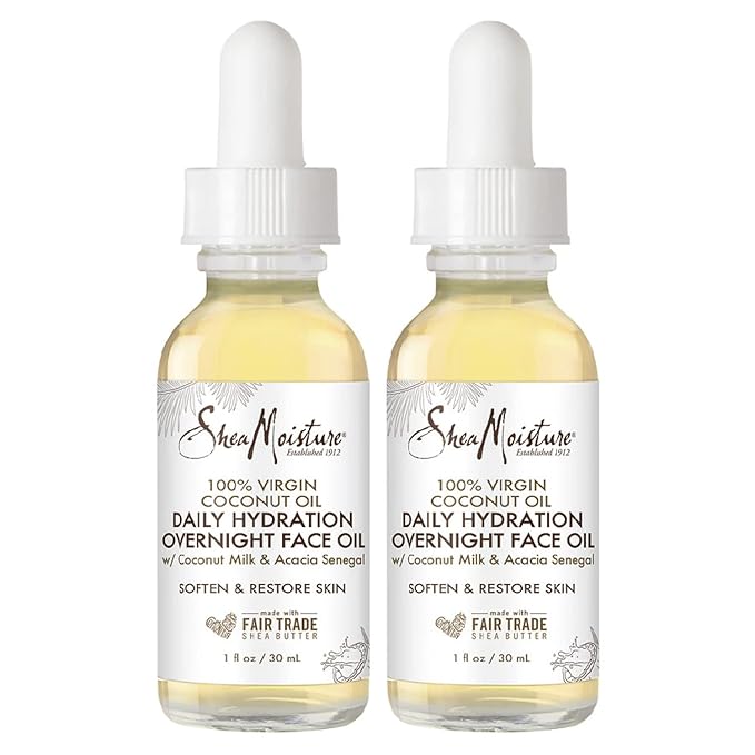 SheaMoisture Coconut Oil for Face - Daily Hydration Overnight Face Oil with Coconut Milk & Acacia Senegal, Argan Oil for Skin, Organic Shea Butter, Hydrating, Vitamin E, 1 Oz (Pack of 2)
