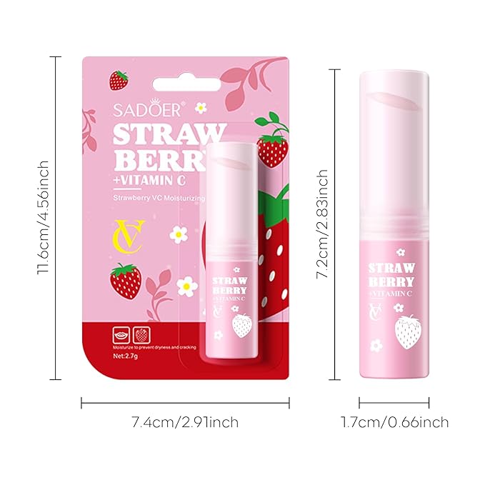KYDA 3 Pcs Strawberry Lip Balm, Deep Hydrating Tinted Lip Balm, Reduce Fine Lines, Daily Lip Moisturizer for Dry Cracked Lips, with Real Strawberry Extract