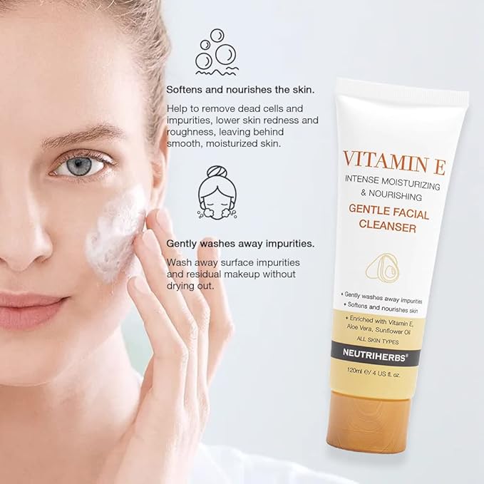 Neutriherbs Face Cleanser with Vitamin E, Gentle Facial Cleanser for Daily Clean and Purify, Face Wash Fit for All Skin Type, 4 fl.oz