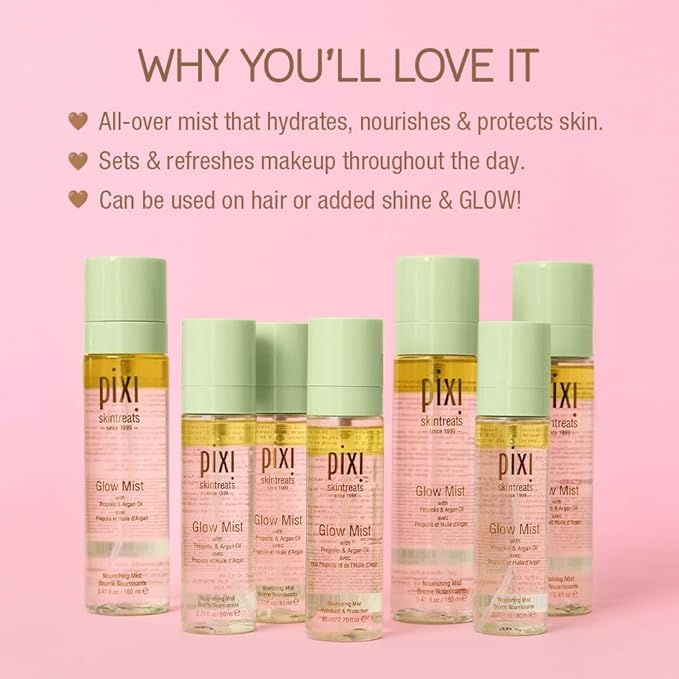 Pixi Beauty Glow Mist | All-Over Mist For Luminous Complexion | Set & Refresh Makeup | Hydrate Skin With 21 Natural Oils | 2.70 Fl Oz