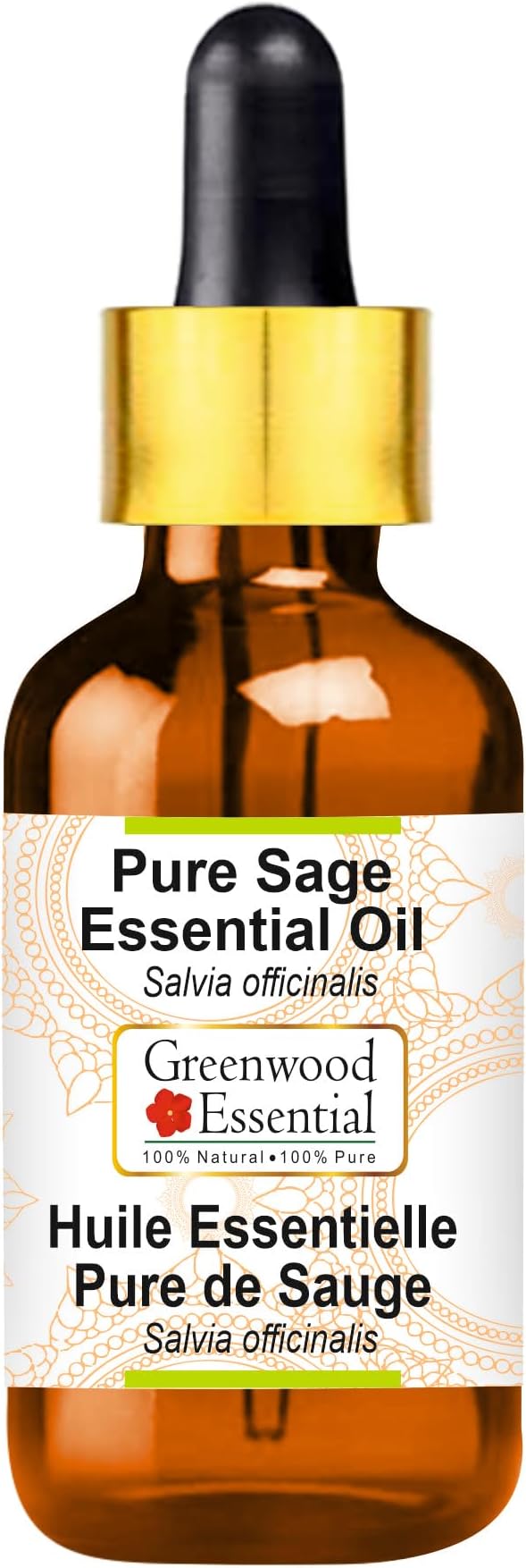 Greenwood Essential Pure Sage Essential Oil (Salvia officinalis) with Glass Dropper Steam Distilled 5ml (0.16 oz)