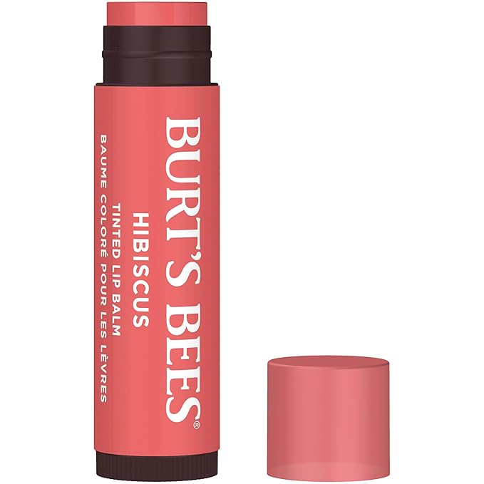 Burt's Bees Lip Tint Balm, Long Lasting 2 in 1 Duo Tinted Balm Formula, Color Infused with Hydrating Shea Butter for a Natural Looking Buildable Finish, Hibiscus, 1 Tube (Pack of 2)